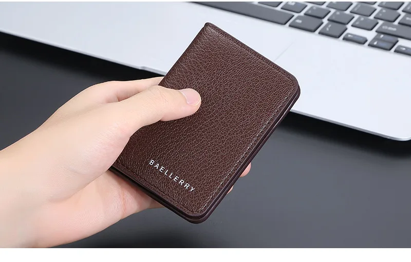 Baellerry Slim Compact Luxury Brand Wallet Men Soft Leather Credit Card Holders Wallet for Men Small ID Card Case Cardholder