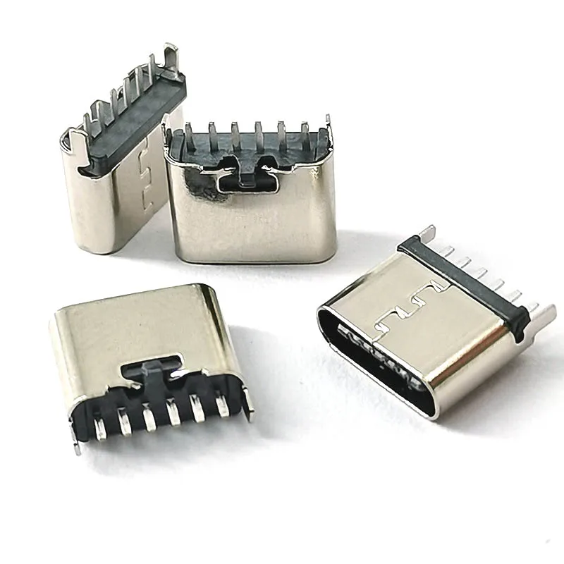 100Pcs Type-C  6/16Pin Horizontal 90 ° Plug-in Board Quick Charging Type-C Female USB3.1 Female Plug-in Connector