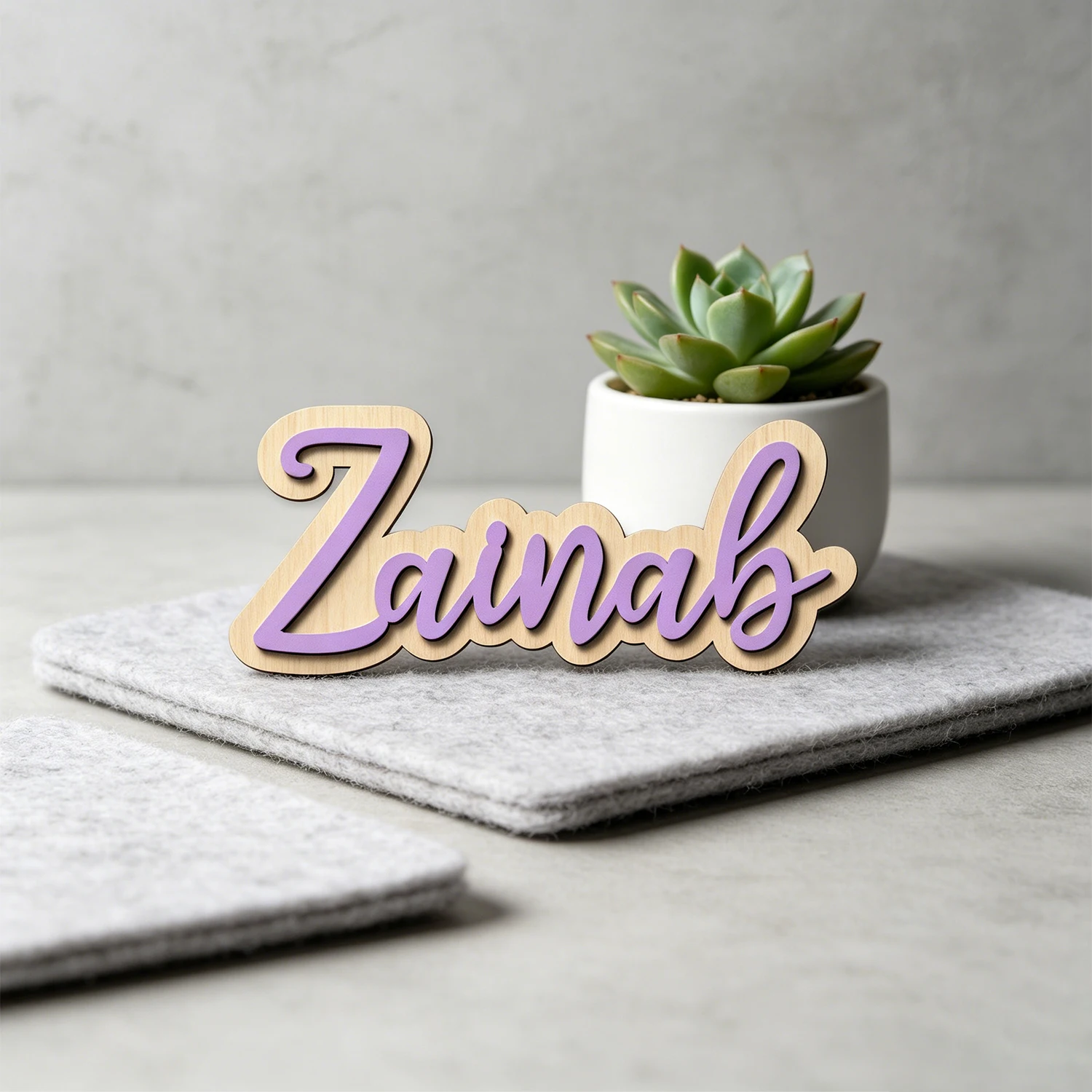 1pc Custom Double Layer Cursive Wooden Name Sign Personalized Text Door Wall Table Home Decor Gift