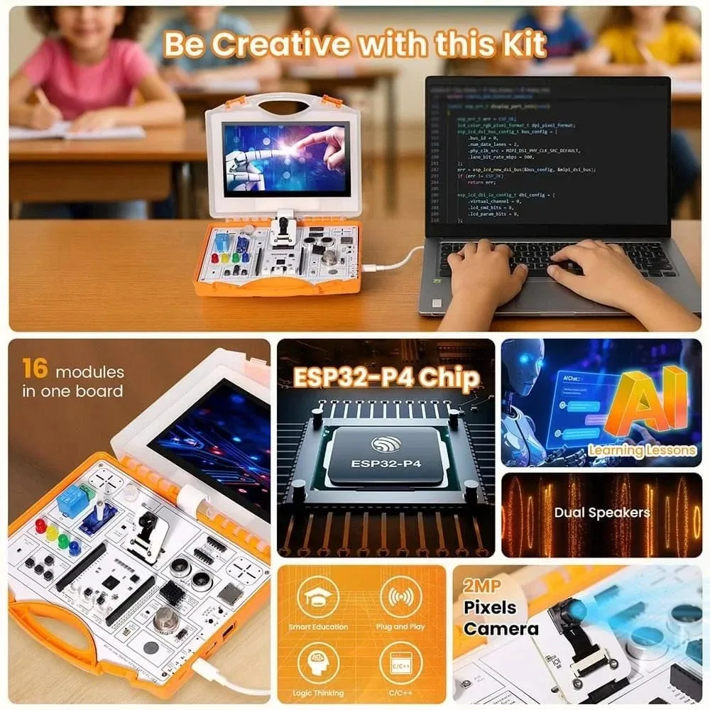 All In One ESP32-P4 Kit With 16 Sensors AI Voice Image Recognition STEM Kit C/C++ Programming For Students Makers