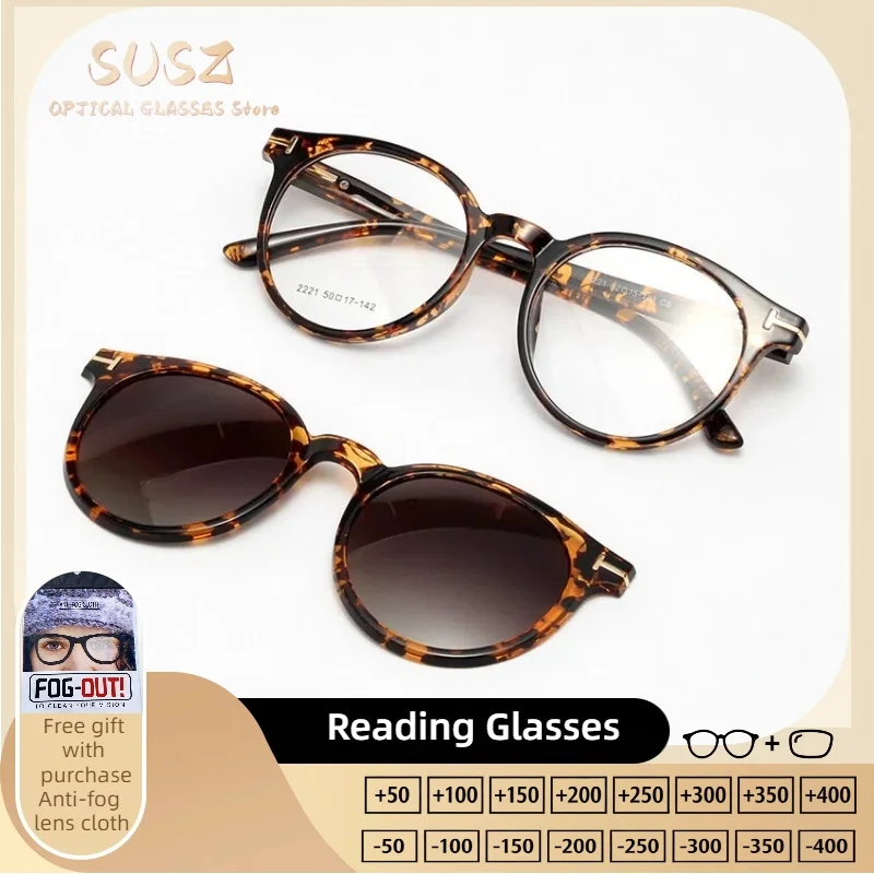 

SUSZ Ultralight Round Magnet Clip Polarized Sunglasses Women Optical Anti Blue Ray Myopia Progressive Prescription Eyeglasses