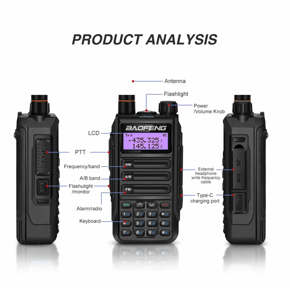 3Pcs Baofeng UV-16 Pro Mate Professional Walkie Talkie Dual Band 2Way CB Ham Waterproof Radio USB Charger Upgrade UV82 UV16prov2