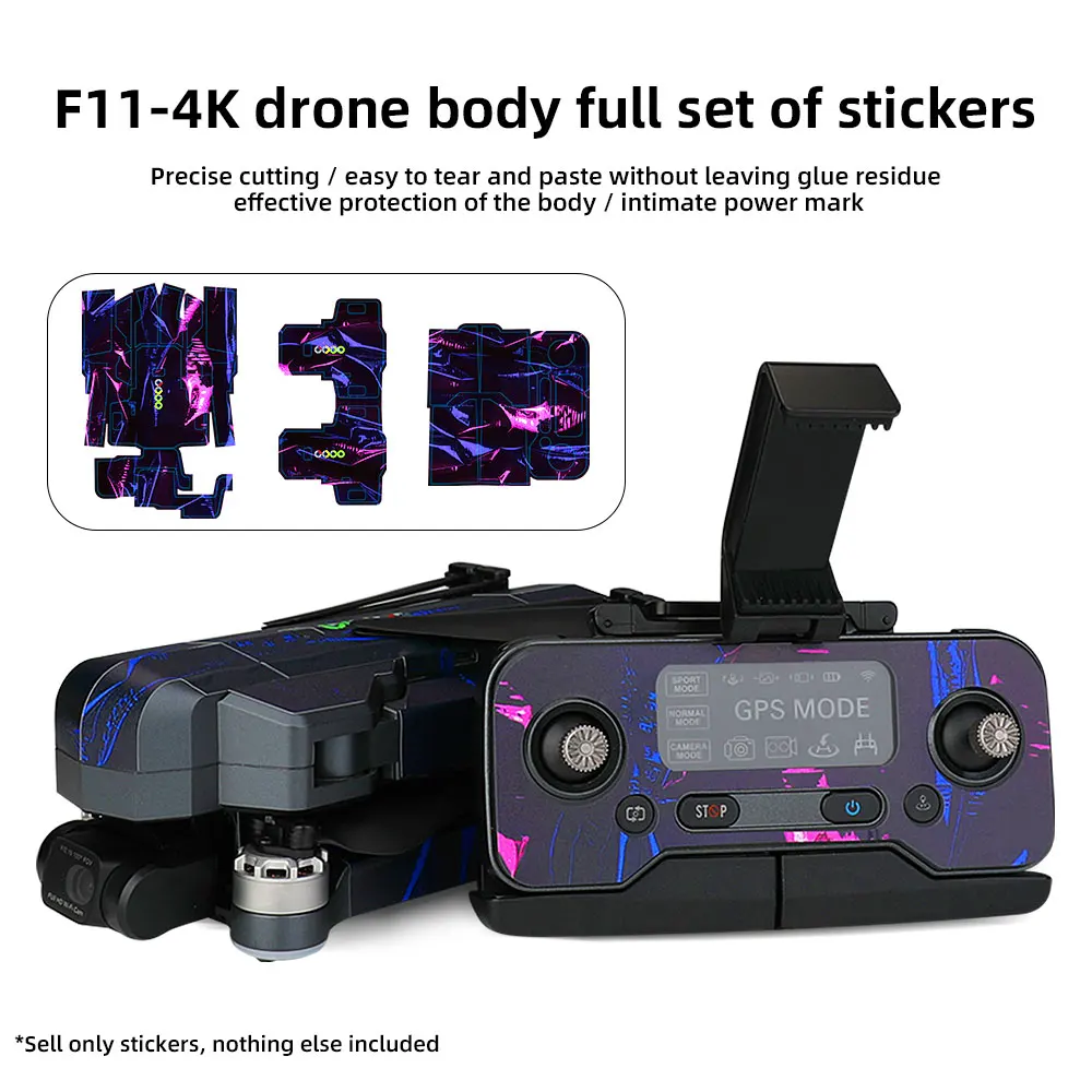 For F11-4K No Residue Color Pattern PVC Waterproof Sticker Stone Machine F11-4K Drone Sticker Accessories Can Pasted Repeatedly