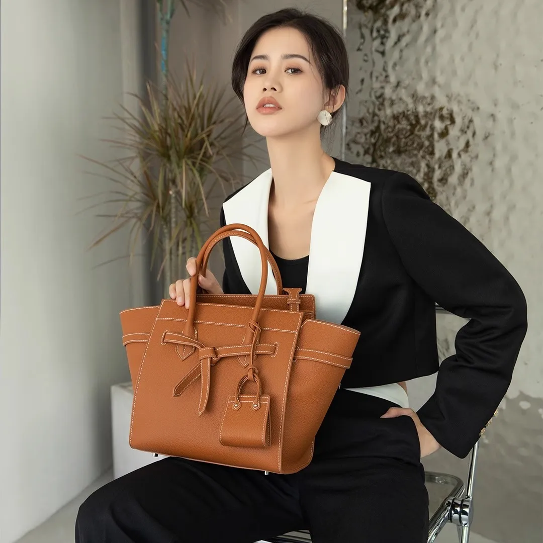 Fashion Large Capacity Solid Genuine Leather Tote Bag Luxury High Quality Cowhide Handbags For Women Versatile Simple Trendy Bag