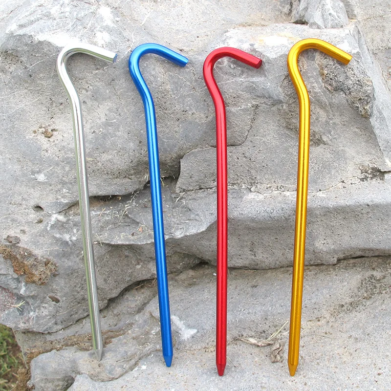 ShineTrip 18 cm Fragezeichen-Aluminium-Zelt-Bodenhaken, verlängerte alle Aluminiumpfähle für Campingzelte im Freien