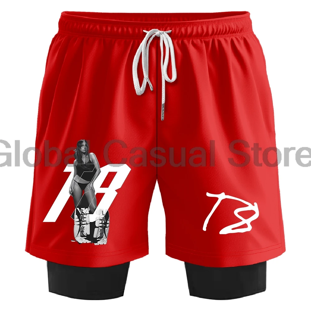 Tate McRae Merch T8 Sweatshorts Think Later Tour للرجال والنساء 2 في 1 شورت للجري للجنسين ملابس رياضية خارجية