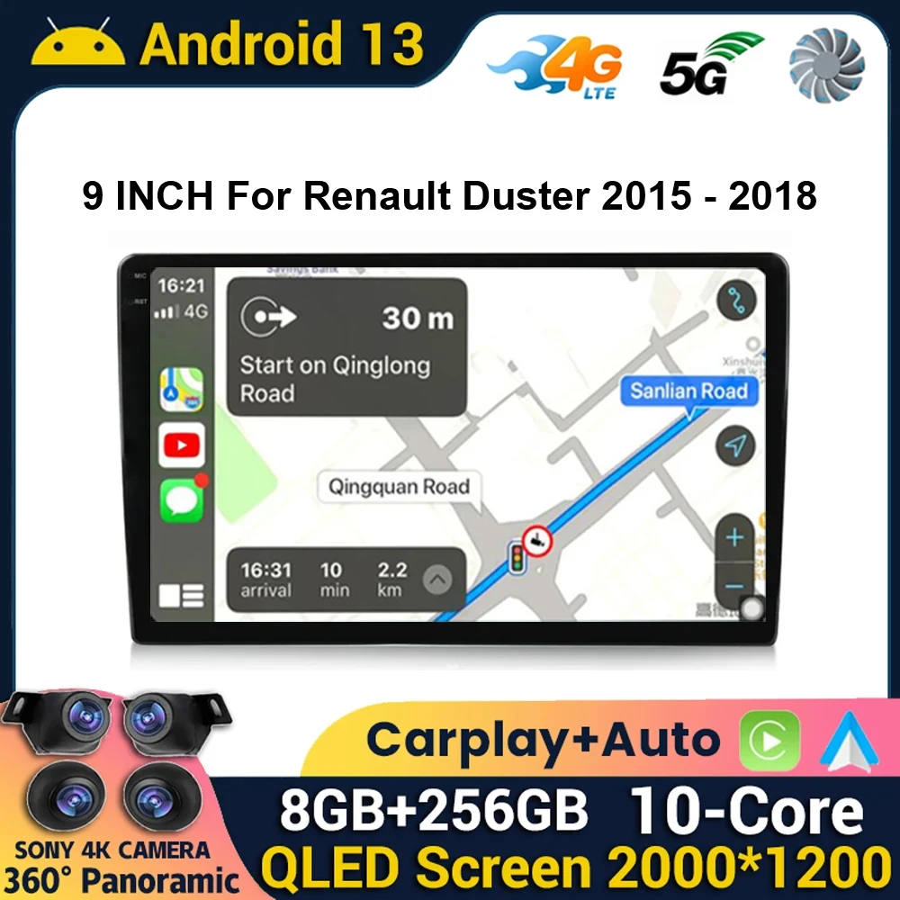 

9" Android 12 Car Radio For Renault Duster 2015 - 2018 Stereo Multimedia Video Player GPS 4G Wireless Carplay Auto DVD Head Unit