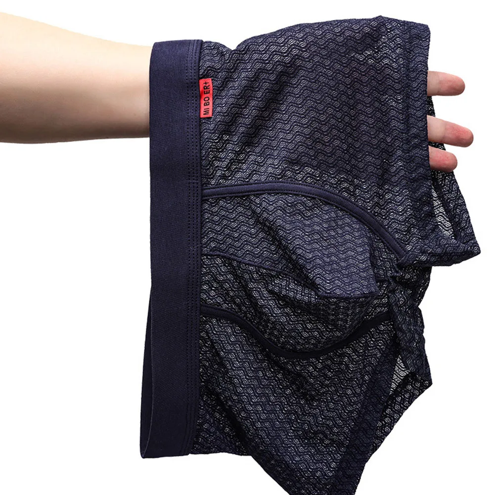 Sexy Men\'s Middle Waist Underwear Breathable Boxers Shorts Trunks Underpants See Through Mesh Man Bulge Pouch Panties