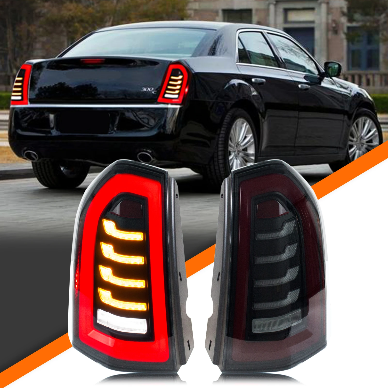 

LED Tail Lights for Chrysler 300 300C 300S 2011-2014 SRT8 Touring Sequential Turn Signal Rear Lamps Assembly [Not Fit 2015-2020]