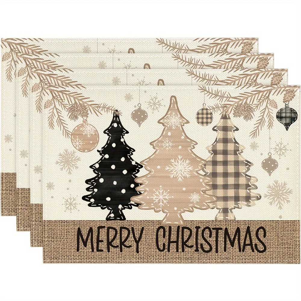 VIKAMA 4-Piece Christmas Pinecone Gold-Edged Placemats Christmas Gathering Family Dining Table Decorative Accessories