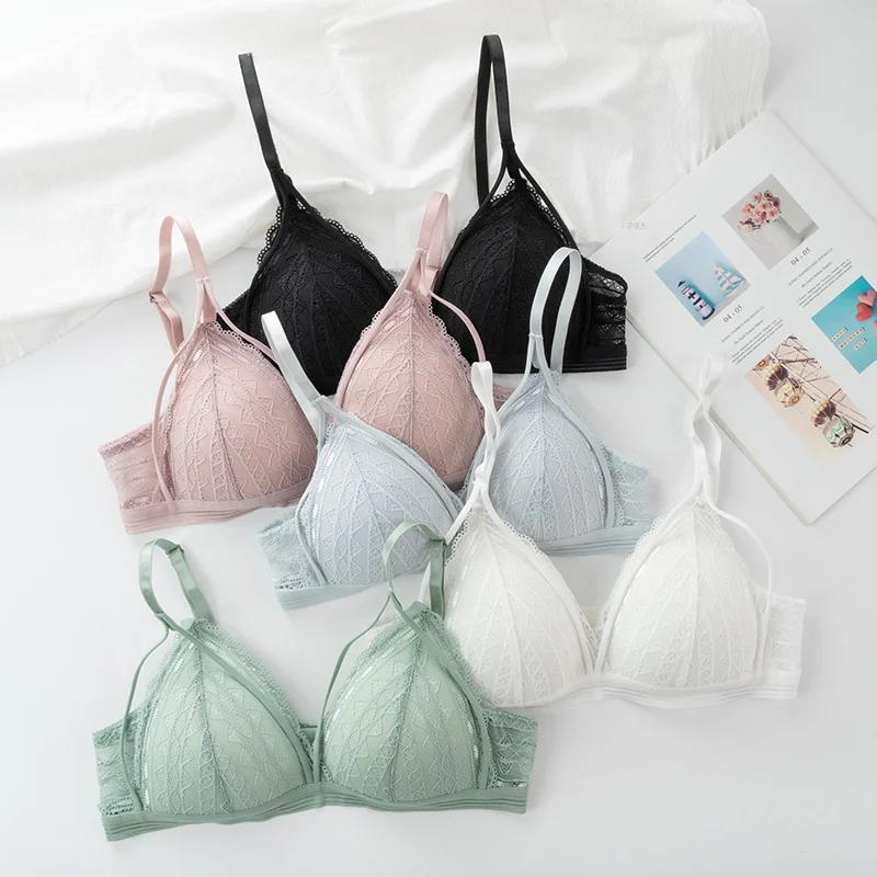 여성을 위한 꽃 레이스 브래지어, 섹시 란제리, 아름다운 등 깊은 V 브라렛 와이어 무료 얇은 속옷 푸시 업 브래지어, 여성 브래지어