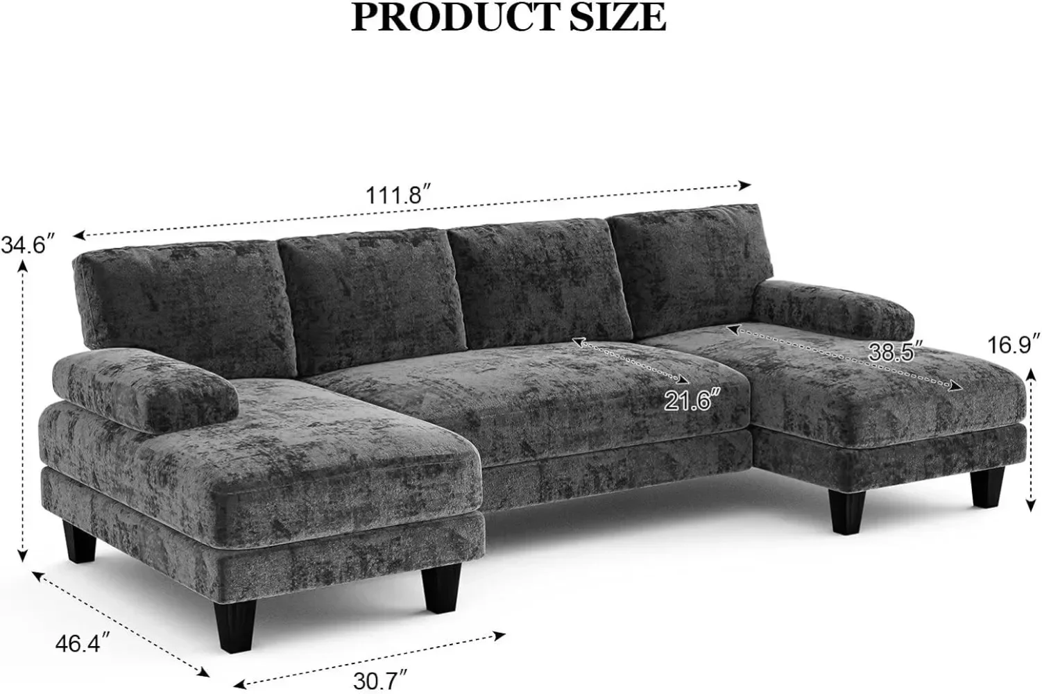 Txtin's U Shaped Sectional Couches for Living Room, 111 Inch Modular Sofa with Double Chaise, Large Lounge Couch for Apartment