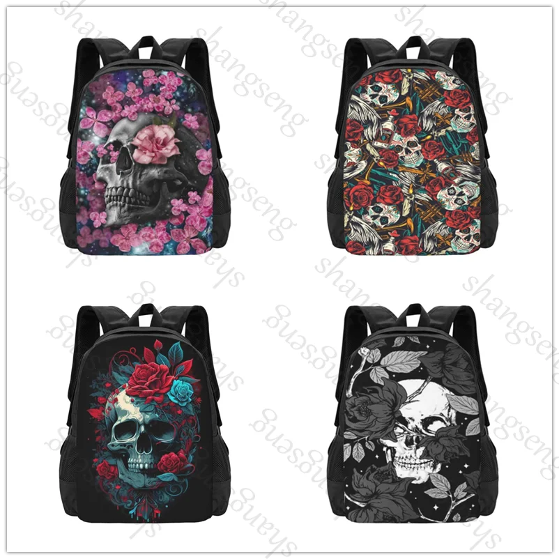 

Flower Skull Large capacity printed schoolbag boys and girls backpack teenagers students leisure travel commuter backpack
