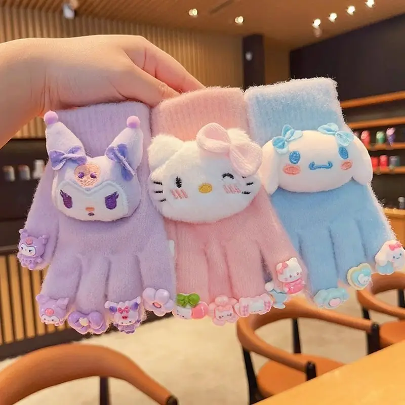 جديد سانريو مرحبا كيتي بلدي ميلودي سينامورول الكرتون لطيف الشتاء قفازات طالب في الهواء الطلق الدراجات يندبروف المضادة للانزلاق قفازات دافئة #4