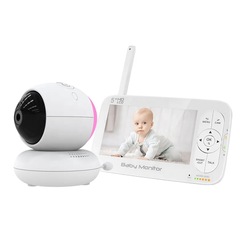 

OEM 5'' 1080P Two Way Talk Audio Baby Monitor 2 4GHz FHSS Music Display Feeding Time Alarm Mini Baby Camera