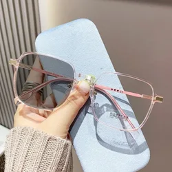 Photochromic Glasses Women Anti Blue Light Glasses Women Pink Blue Large Frame Color Change Glasses