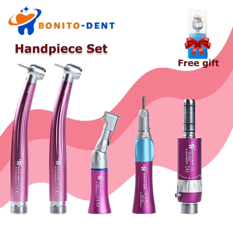 

5Pcs/Box LED High Speed Dental Handpiece Low Speed Kits LED Light E-generator Push Button Single Water Spray 2/4 Holes Set