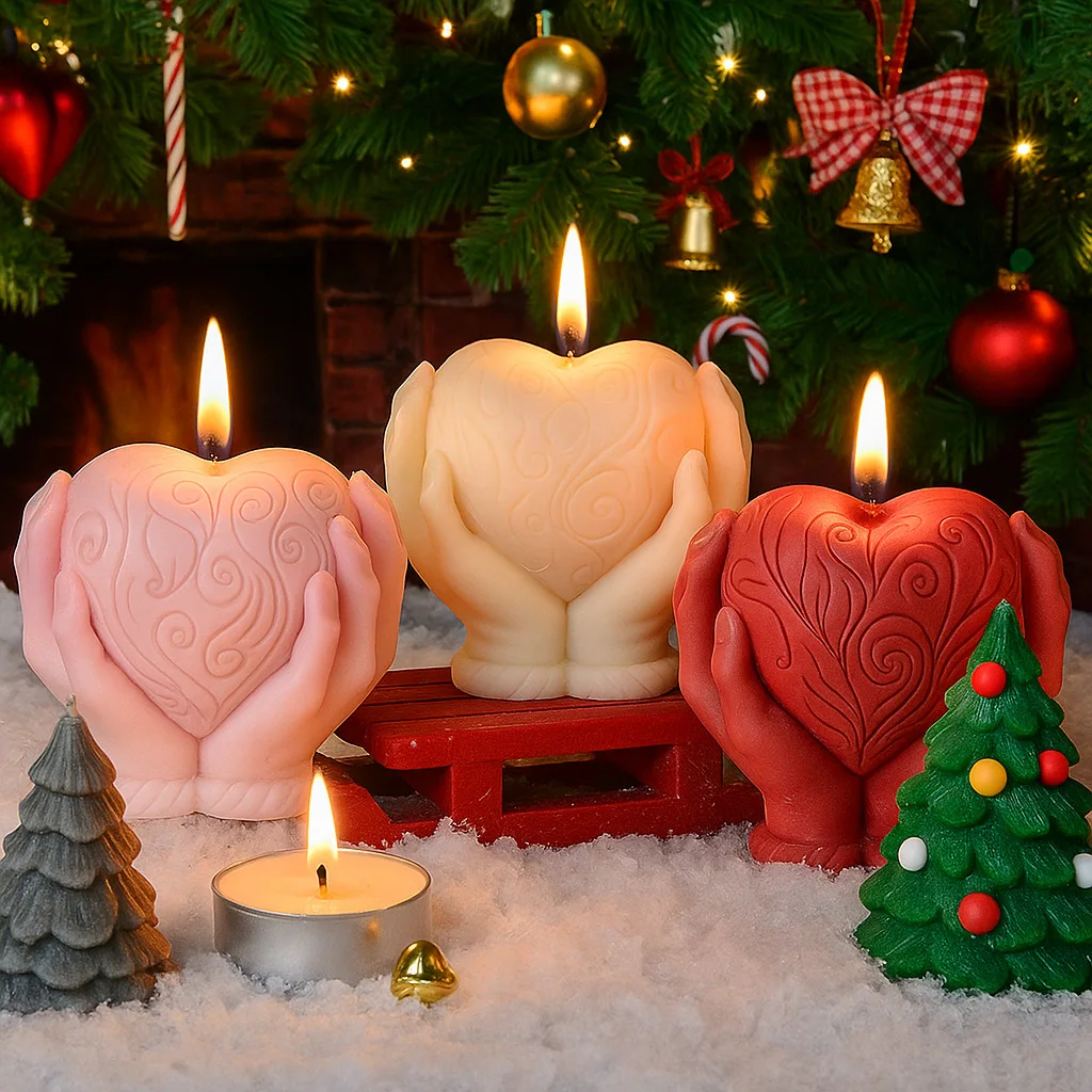 DIY Handheld herzförmige Kerze Silikonform geprägtes Muster Seifenform 3D Liebe Aromatherapie Creme machen Valentinstag Geschenk – Detail 1