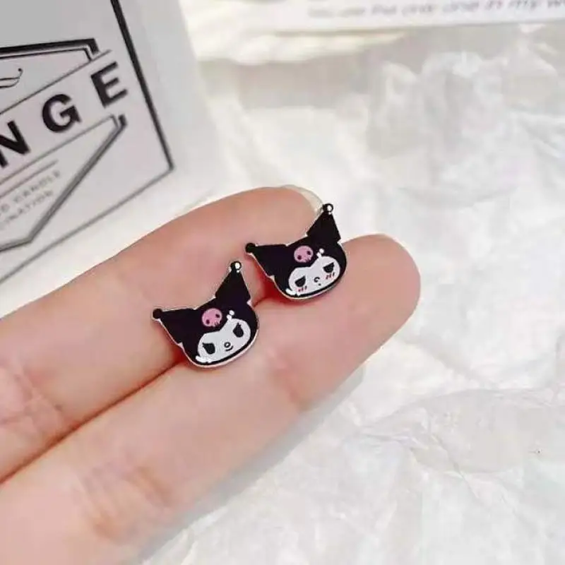 Sanrio Ear Stud Kawaii Kuromi Cute Beauty S925 Silver Needle Fashion Hypoallergenic Jewelry Simple Earrings Girls Gift