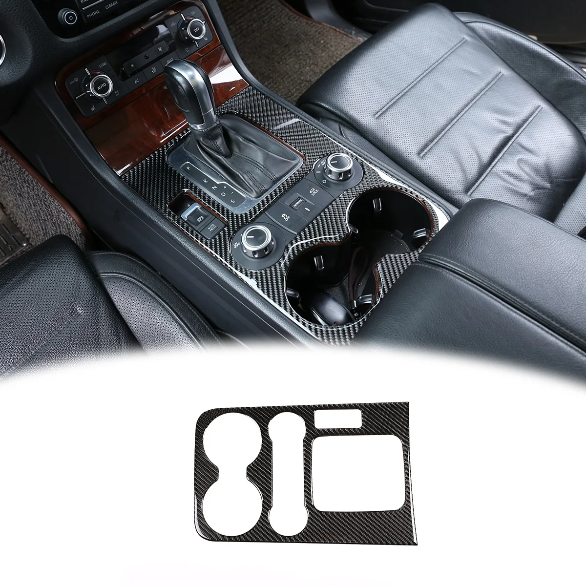 

For VW Touareg 2011-2018 Soft Carbon Fiber Car Center Control Gear Shift Panel Water Cup Holder Cover Trim Car Accessories