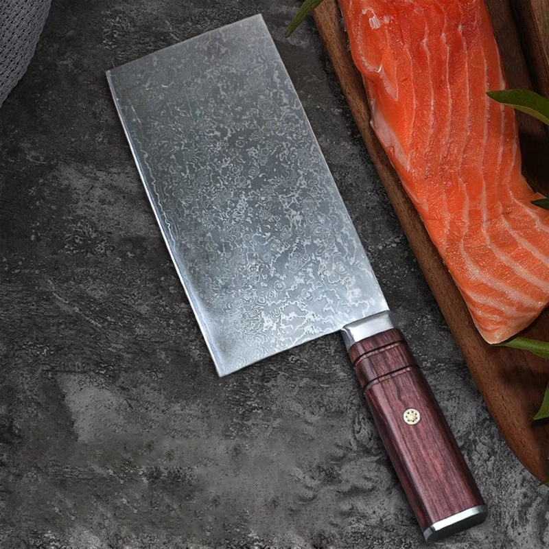 7.7 Inch Slicing Knife 67 Layer Damascus Steels 10Cr15CoMoV Blade Sharp Chefs Cleaver Kitchen Knives Cooking Tools Wood Handle