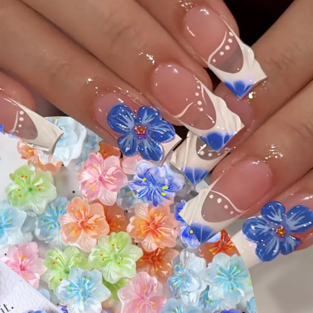 

20/50pcs Gradient Faint Color Cherry Blossom Nail Charms 3D Ice Translucent Six Petal Flower Nail Ornaments Resin Nail Decoratio