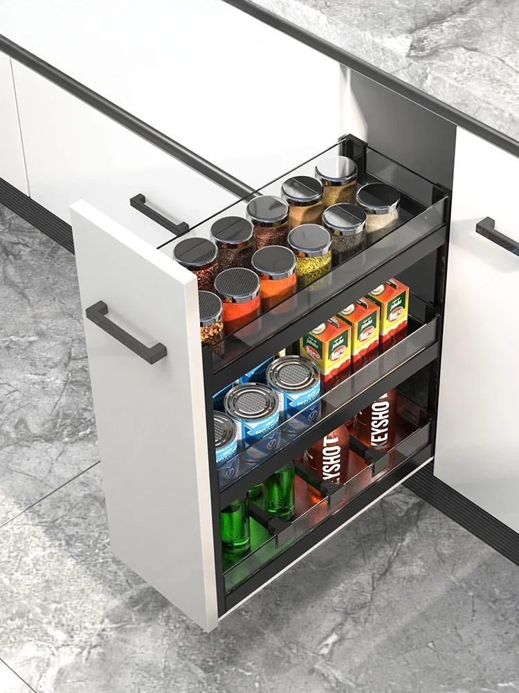 

Cabinet kitchen basket seasoning basket narrow cabinet seasoning basket drawer vertical rack built-in small size kitchen cabinet