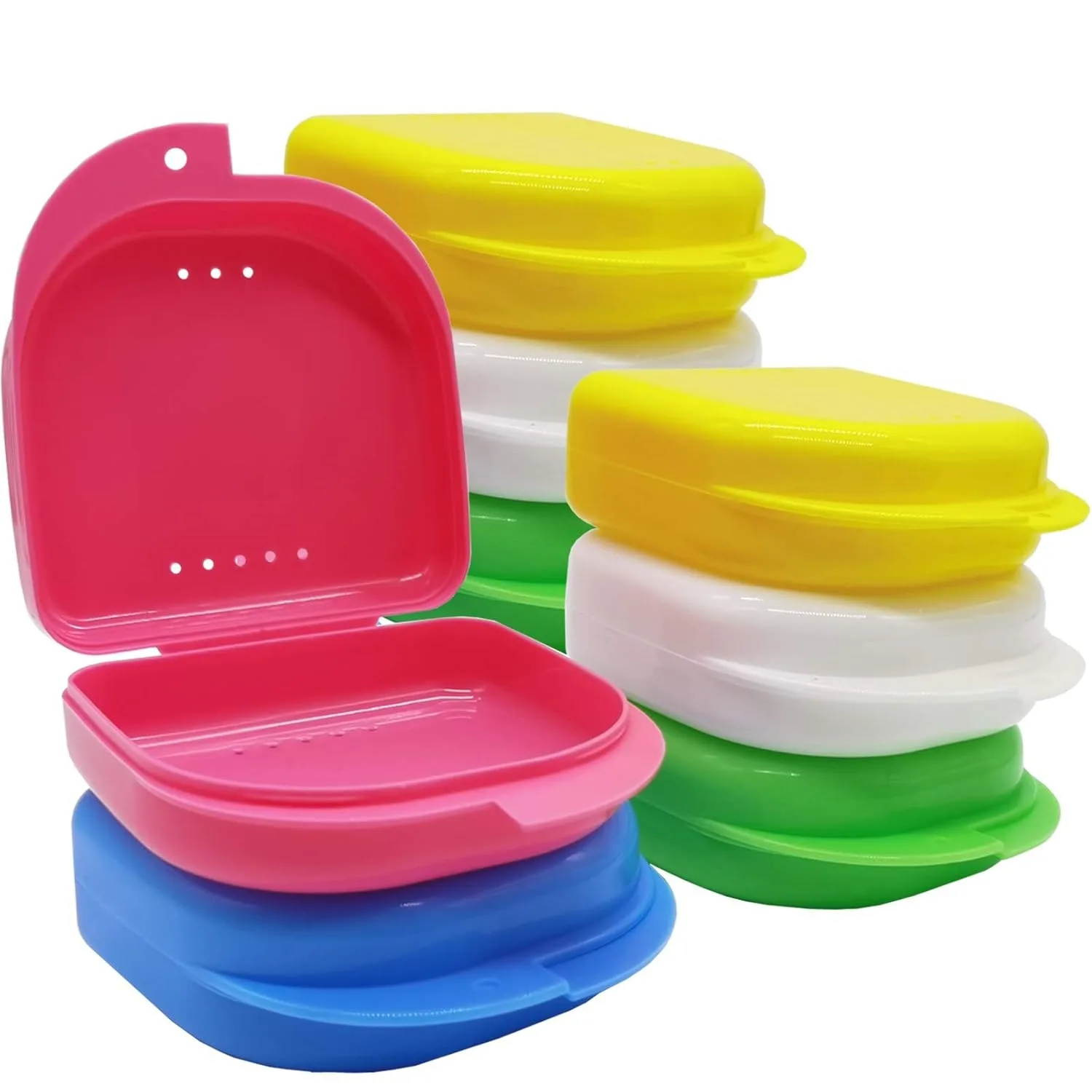 5pcs Denture Tray Box Dental Orthodontic Retainer Box Case Plastic Teeth Container Denture Box False Teeth Protective Case