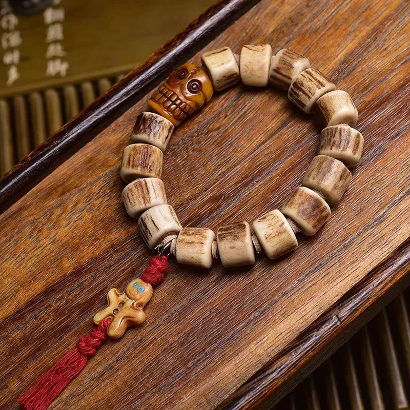 

Natural Single-Wrap Tibetan Style Prayer Beads Yak Bone Gingerbread Man Accessories Ethnic Bracelet