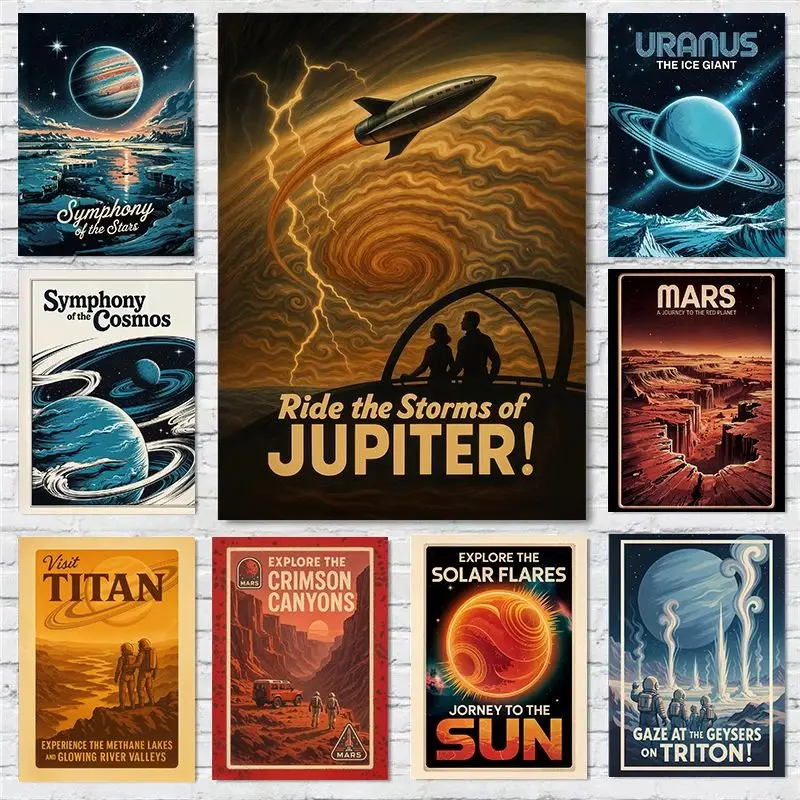 خمر الفضاء المشارك الكون النظام الشمسي محطة الفضاء الكواكب يطبع حائط لوح رسم الفن صور ديكور غرفة المنزل #1