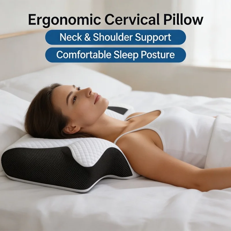 Butterfly Memory Foam Neck Pillow, Ergonomic Contoured Sleep Pillow for Neck Pain Relief, Comfort Cervical Support Pillow