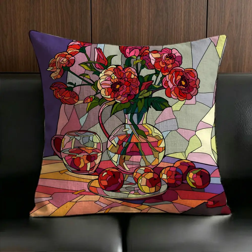 Stylish P-Primary Colo-r Geomet Cushion Cover Anti-dustmite Pillowcase Invisible zipper silky short plush Sofa cushion cover