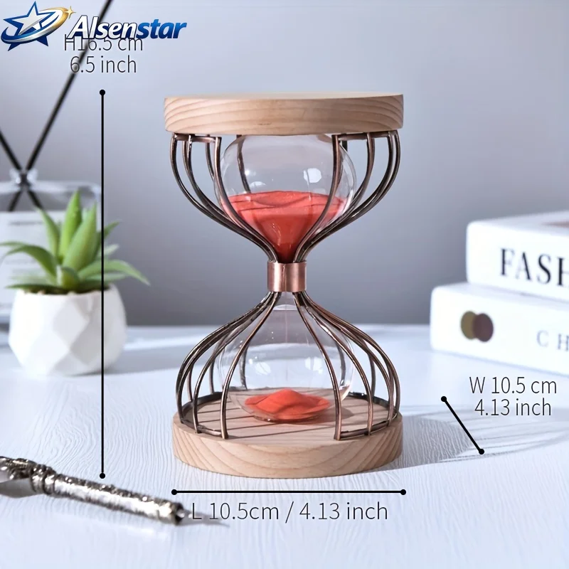 1pc Elegant 15-Minute Sand Timer Retro Wooden Base Metal Frame Decorative Desk Accessory Home Office Study Time Management Gift
