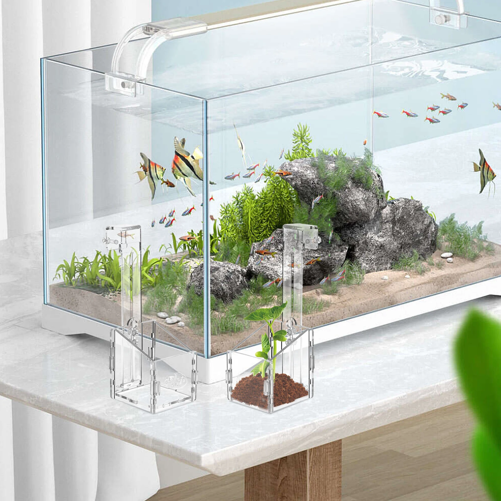 

4 Pcs Aquatic Planting Cup Transparent Acrylic Fish Tank Stand Hanging Planter Aquarium Decorations Reusable Easy Installation