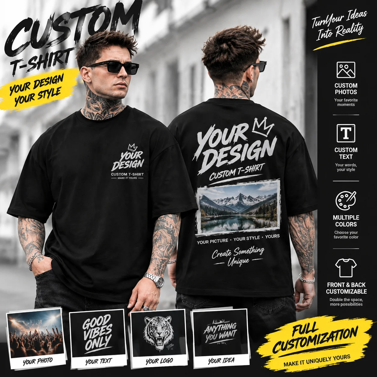 Men's Custom T-Shirt Front And Back Print DIY Photo Logo Personalized Oversized Streetwear Custom T-shirt