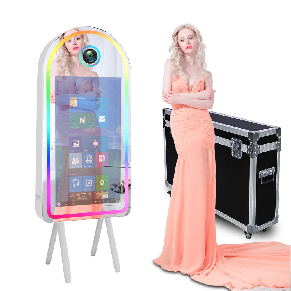 Cabina de fotos Selfie de 45 pulgadas con pantalla táctil de espejo de 32 pulgadas, cabina de fotos con espejo mágico, máquina para bodas, fiestas y eventos