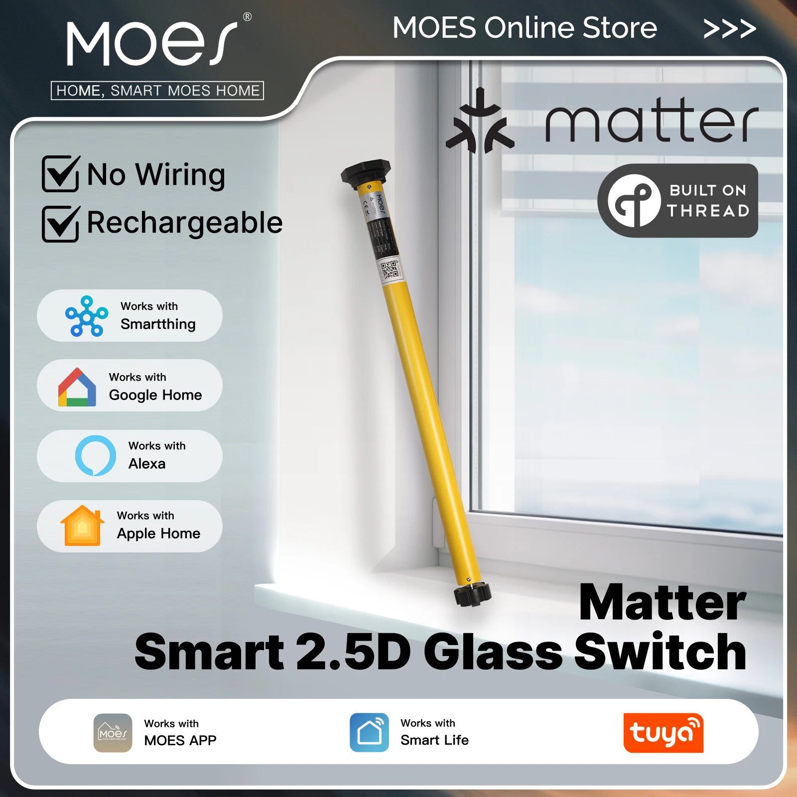 

MOES Tuya Matter Over Thread Smart Roller Blinds Shade Motor Shutter Curtains Automation For 38mm Tube Alexa Google Home Homekit