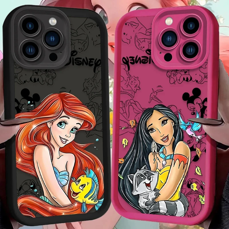 Disney Little Mermaid Princess Phone Case For iPhone 15 14 13 12 11 Pro Max X XS Max XR 12 13Mini 7 8 Plus Shockproof Soft Cover