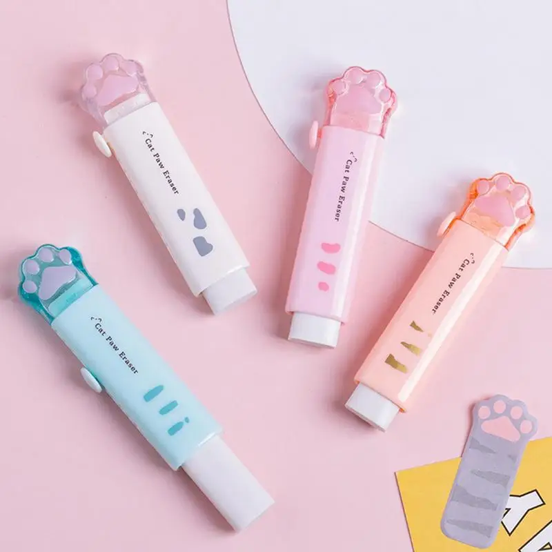 น่ารัก Cat Claw ยางลบน่ารักดินสอยาง Kawaii ออกแบบ Push ดึงยางลบการแก้ไขเครื่องมือเครื่องเขียน