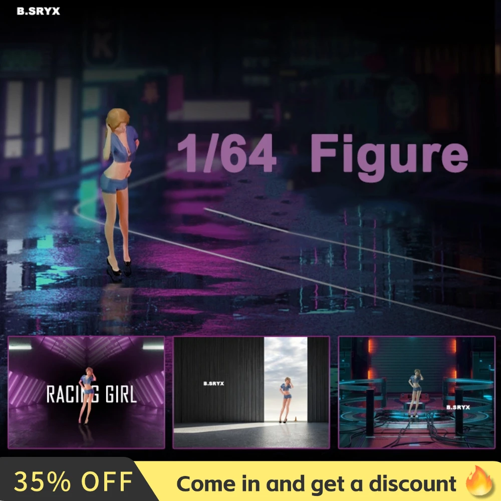 Kicarmod 1/64 Scale Model Figurine Exquisite Racing Girl Doll Model Scene Decoration for Scale Diecast Model Car
