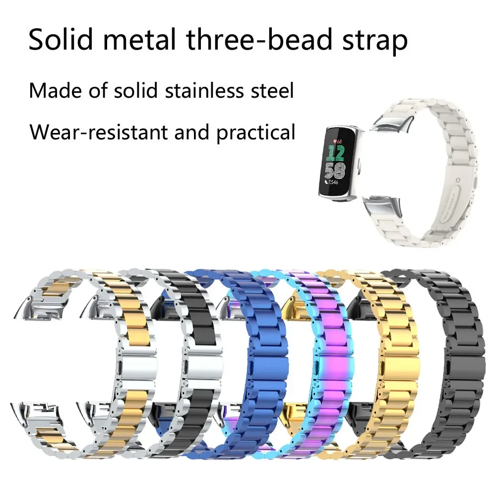 Suitable for Fitbit Charge5/6 strap metal strap solid stainless steel, Sanzhu steel strap FORCHARGE5/6 strap replacement