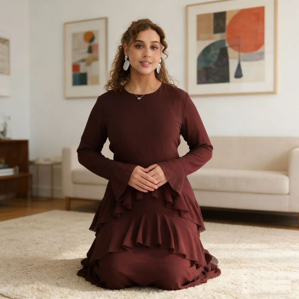 

Dubai Women Muslim Ruffle Long Dress Abaya Turkey Kaftan Kebaya Caftan Marocain Femme Loose Robe Jalabiya Casual Islamic Modest