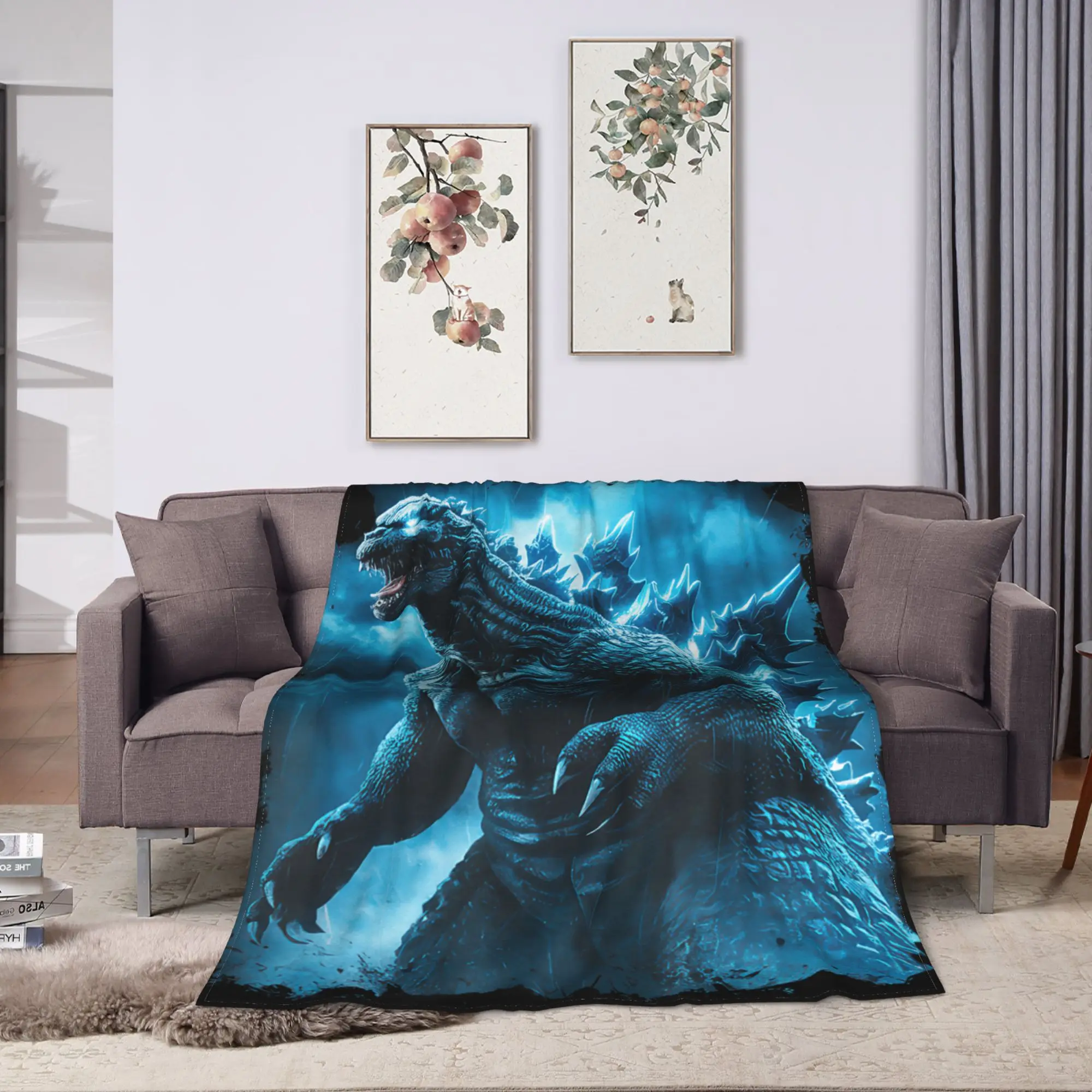 Soft Warm Blanket Airplane Travel Japanese Godzilla Throw Blanket  Flannel Bedspread For Couch Chair Fluffy Sofa Bed Cover