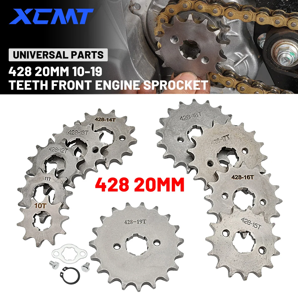 Motorcycle 428# 20mm Front Engine Sprocket 10 11 12 13 14 15 16 17 18 19T Tooth For Steel Bike Quad Go Karts Buggy ATV Dirt Bike