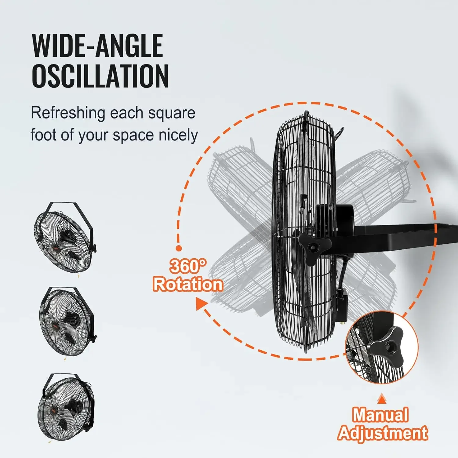 Ventilador de montaje en pared, 2 piezas de 18 pulgadas Ajuste manual de inclinación de 360 grados, alta velocidad máxima de 3 velocidades. Ventilador de pared industrial de 4000 CFM para Ind