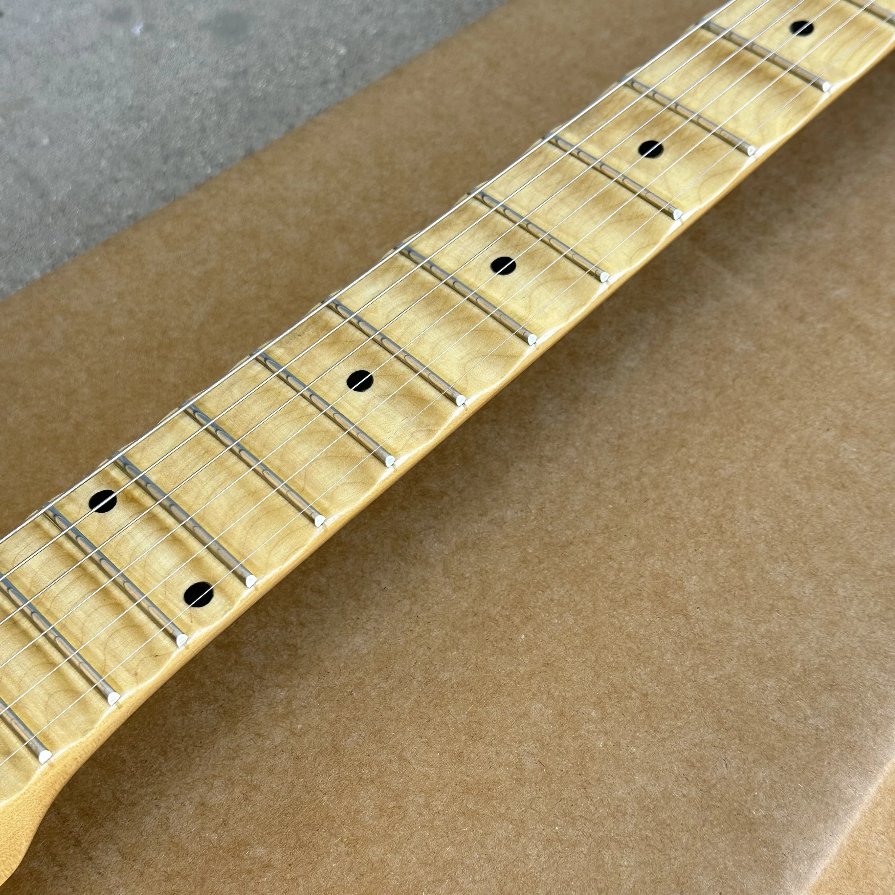 Hot Sale Cream yellow ST electric guitar Scalloped fingerboard,Big Head ,free shipping