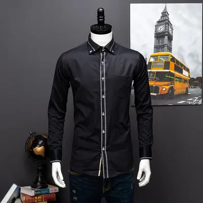 Camisa de vestir de manga larga ajustada para hombre, camisa informal de negocios europea con borde, camisas de novios de boda de alta calidad, Primavera/otoño 2023