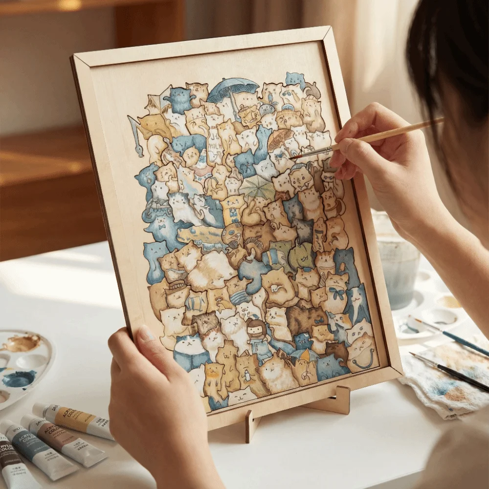 

108 Piece Wooden Jigsaw Puzzle Stress Relief Irregular Shapes Wooden Cat Puzzle Educational Dog Children Puzzle Toys