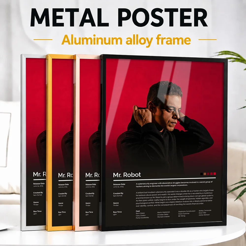Mr. Robot TV Show Framed Aluminum Metal Poster Customized Screen Tribute Wall Art Designed For Media Room And Collector Gift