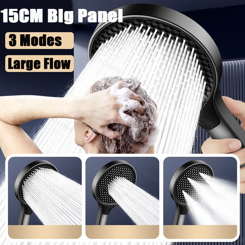 

New 15CM Big Panel Massage Pressurized Shower Head 3 Modes High Pressure Rainfall Shower One-Key Adjustable Handheld Showerhead